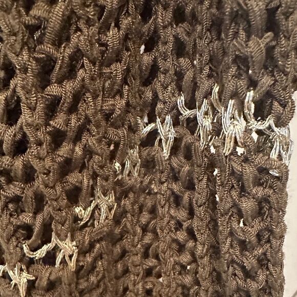 Chico's Dark Olive Green and Silver V-Neck Open Knit Sweater 3/4 Sleeve Size 1 - Picture 4 of 5